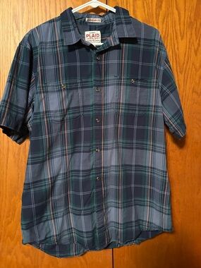 Old Navy Blue and Green Plaid Short-Sleeve Button-Down